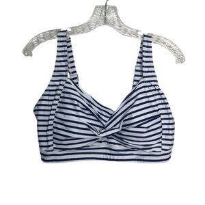 Daci Twist Front Swim Top Blue & White Striped Womens 16W New Adjustable Straps